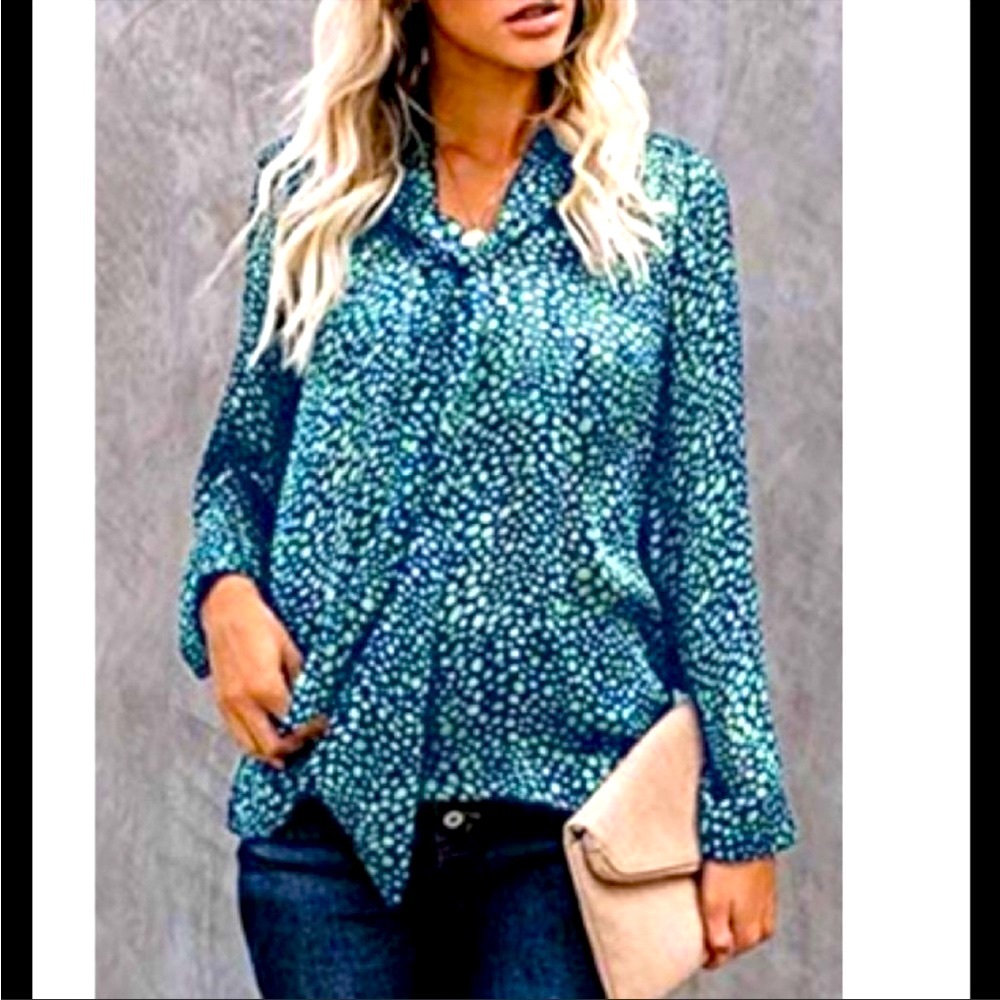 💋Sweet Blue Polkadot Dress Up long Sleeve Shirt